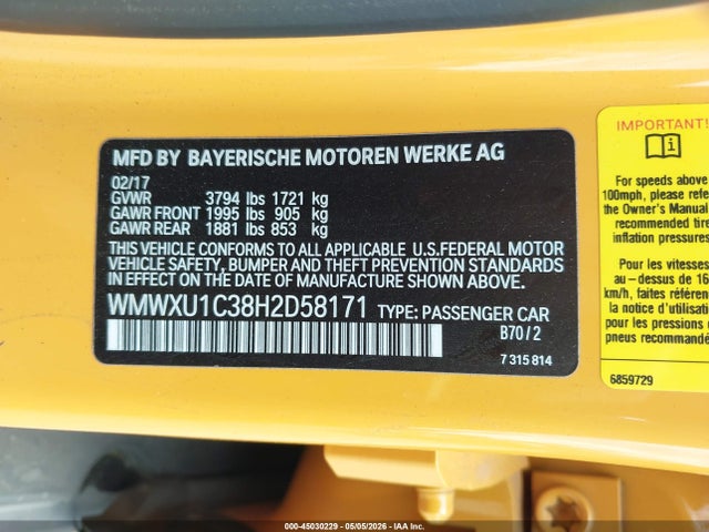 Mini Hardtop Cooper 2017 WMWXU1C38H2D58171 Image 9
