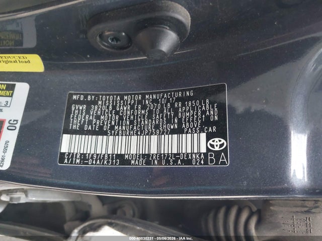 Продажа на аукционе авто 2018 Toyota Corolla Le, vin: 5YFBURHE4JP759727, номер лота: 45030231
