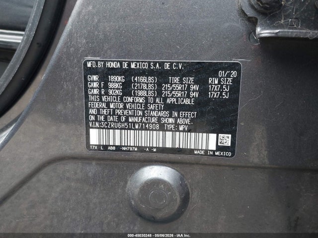 Продажа на аукционе авто 2020 Honda Hr-v Awd Ex, vin: 3CZRU6H51LM714908, номер лота: 45030248