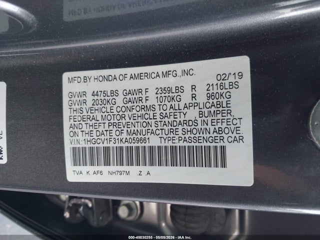1HGCV1F31KA059661 Honda Accord Sport