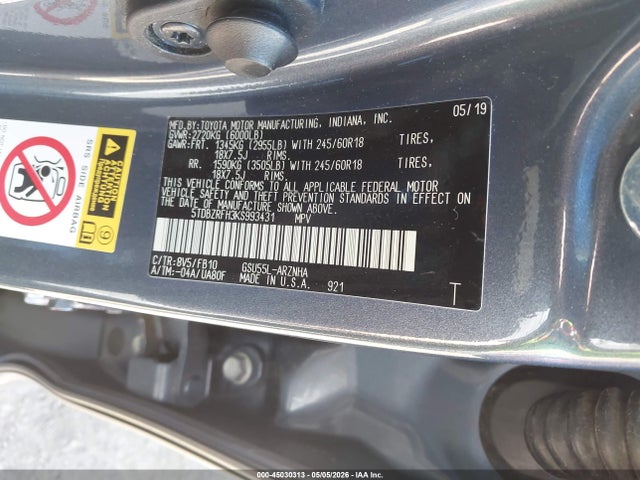 Toyota Highlander Le 2019 5TDBZRFH3KS993431 Image 9