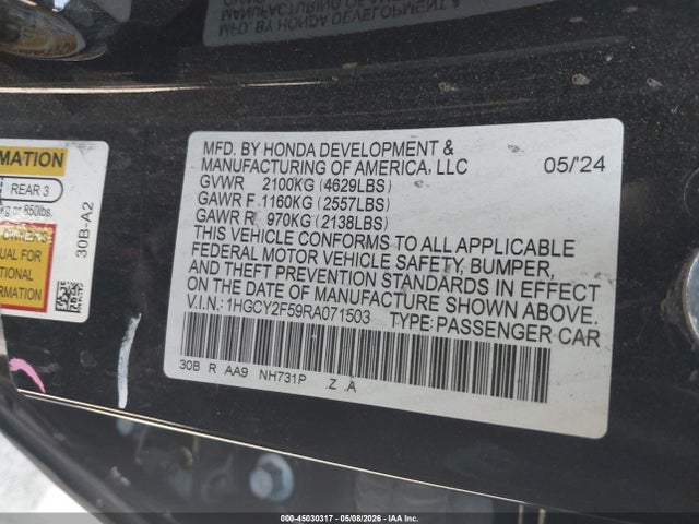 1HGCY2F59RA071503 Honda Accord Hybrid Sport