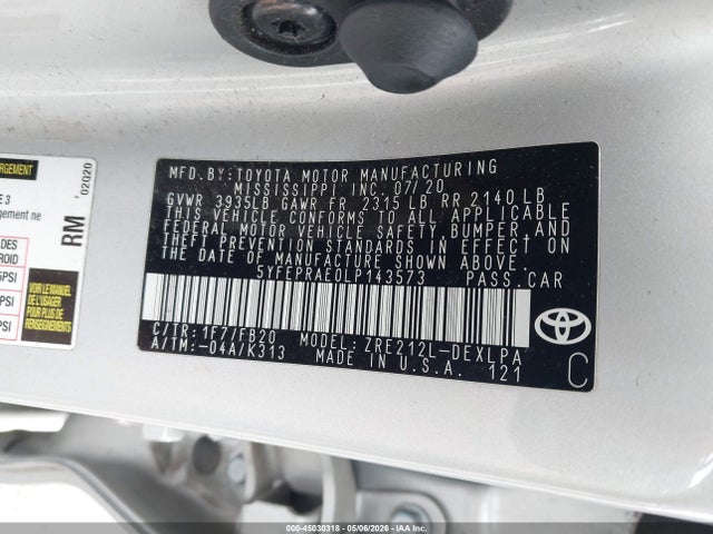 Toyota COROLLA LE 2020 5YFEPRAE0LP143573 Image 9