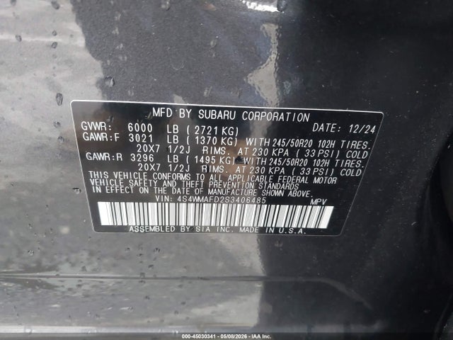 Продажа на аукционе авто 2025 Subaru Ascent Onyx Edition 7-passenger, vin: 4S4WMAFD2S3406485, номер лота: 45030341