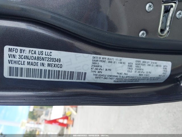 Продажа на аукционе авто 2022 Jeep Compass Sport 4x4, vin: 3C4NJDAB5NT220349, номер лота: 45030353