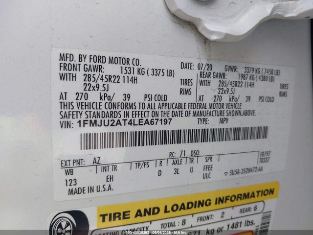 Ford Expedition Limited 2020 1FMJU2AT4LEA67197 Image 9