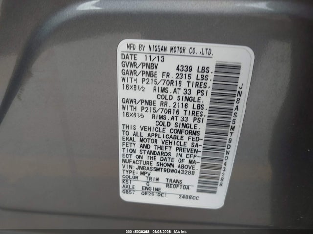 Aukcja sprzedaży 2013 Nissan Rogue S, vin: JN8AS5MT9DW043288, numer aukcji: 45030368