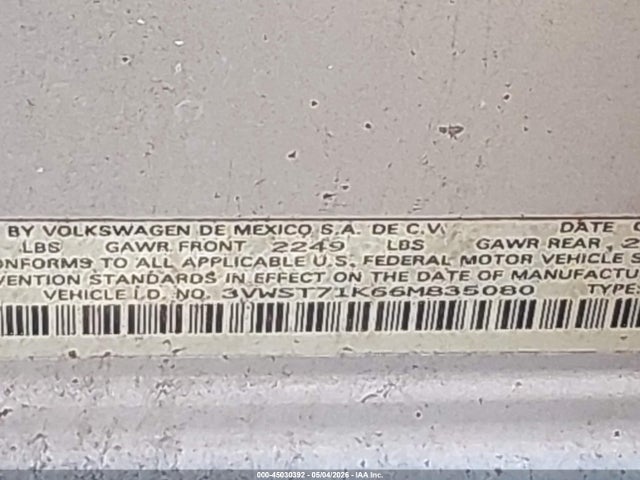 Продаж на аукціоні авто 2006 Volkswagen Jetta Tdi, vin: 3VWST71K66M835080, номер лоту: 45030392