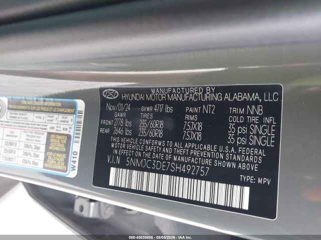 5NMJC3DE7SH492757 Hyundai Tucson Sel Convenience