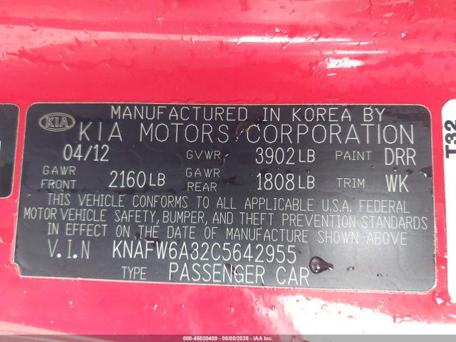 Продаж на аукціоні авто 2012 Kia Forte Koup Sx, vin: KNAFW6A32C5642955, номер лоту: 45030409