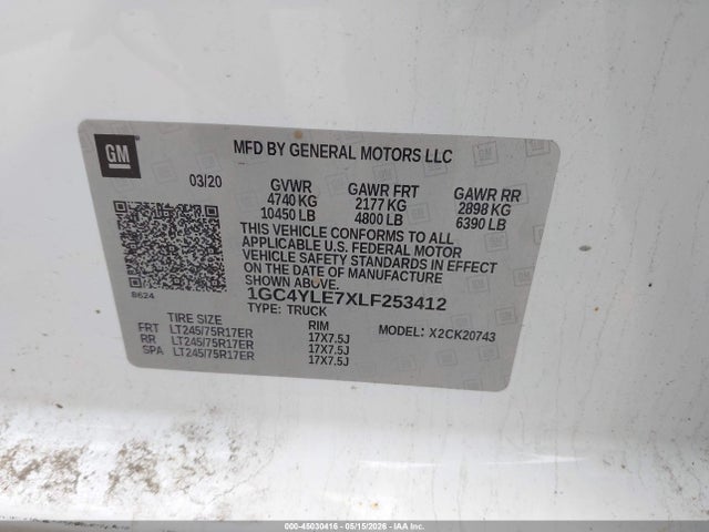 Aukcja sprzedaży 2020 Chevrolet Silverado 2500hd 4wd  Standard Bed Wt, vin: 1GC4YLE7XLF253412, numer aukcji: 45030416