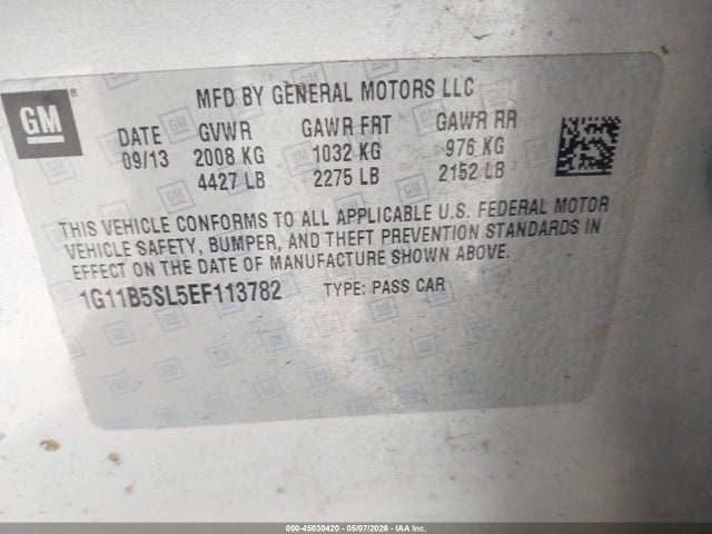 Aukcja sprzedaży 2014 Chevrolet Malibu 1ls, vin: 1G11B5SL5EF113782, numer aukcji: 45030420