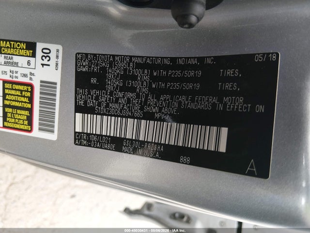 5TDXZ3DC6JS947665 Toyota Sienna Se 8 Passenger