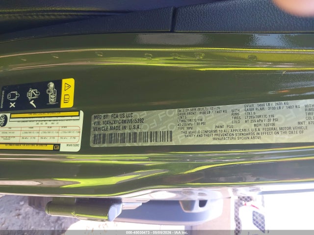 Продажа на аукционе авто 2021 Jeep Wrangler Unlimited Rubicon 4x4, vin: 1C4HJXFG4MW615392, номер лота: 45030473