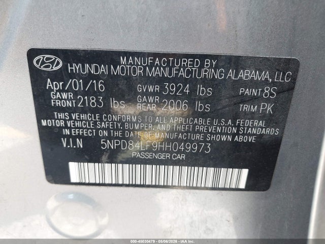 Продаж на аукціоні авто 2017 Hyundai Elantra Se, vin: 5NPD84LF9HH049973, номер лоту: 45030479
