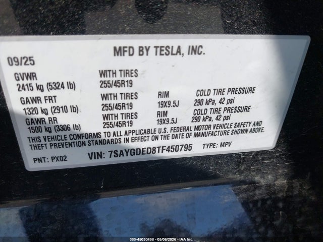 Продажа на аукционе авто 2026 Tesla Model Y Premium Rear-wheel Drive/rear-wheel Drive, vin: 7SAYGDED8TF450795, номер лота: 45030498