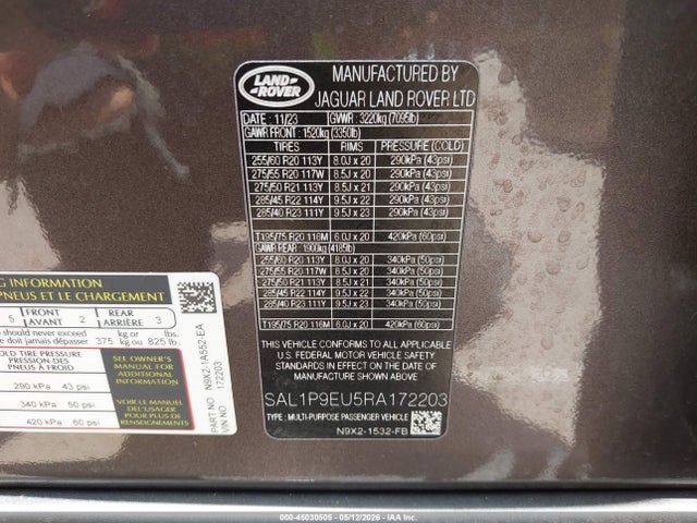 SAL1P9EU5RA172203 Land Rover Range Rover Sport Se