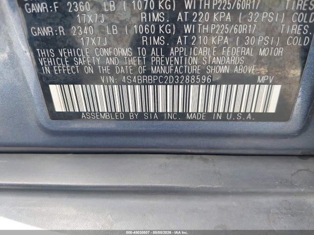 45030507 :رقم المزاد ، 4S4BRBPC2D3288596 vin ، 2013 Subaru Outback 2.5i Limited مزاد بيع
