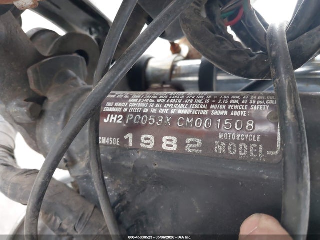 45030523 :رقم المزاد ، JH2PC053XCM001508 vin ، 1982 Honda Cm450 E مزاد بيع
