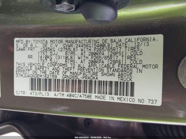 Aukcja sprzedaży 2014 Toyota Tacoma Prerunner V6, vin: 3TMJU4GN3EM162159, numer aukcji: 45030525