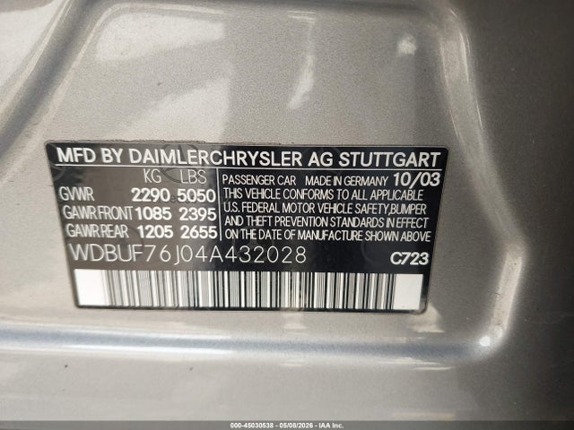 Aukcja sprzedaży 2004 Mercedes-benz E 55 Amg, vin: WDBUF76J04A432028, numer aukcji: 45030538
