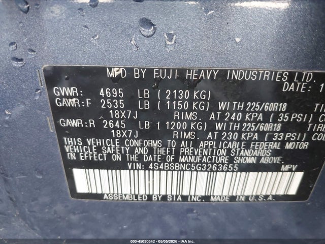4S4BSBNC5G3263655 Subaru Outback 2.5i Limited