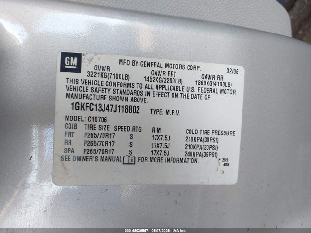Продажа на аукционе авто 2007 Gmc Yukon Sle, vin: 1GKFC13J47J118802, номер лота: 45030567