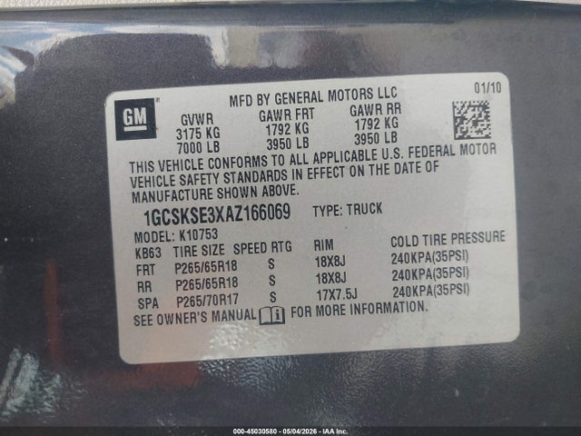 Aukcja sprzedaży 2010 Chevrolet Silverado 1500 Lt, vin: 1GCSKSE3XAZ166069, numer aukcji: 45030580