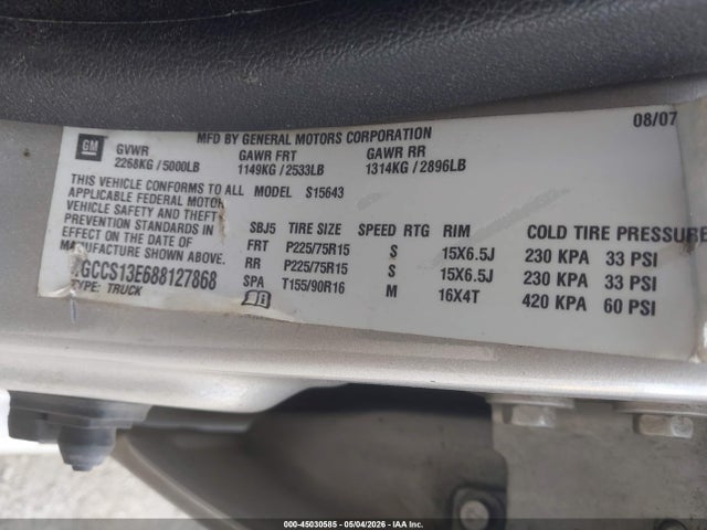 Продажа на аукционе авто 2008 Chevrolet Colorado Lt, vin: 1GCCS13E688127868, номер лота: 45030585