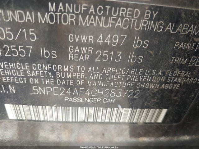Продаж на аукціоні авто 2016 Hyundai Sonata Se, vin: 5NPE24AF4GH283722, номер лоту: 45030592