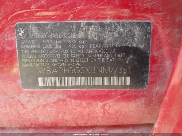 2011 Bmw 328i მანქანა იყიდება აუქციონზე, vin: WBAPH5G5XBNM77351, აუქციონის ნომერი: 45030605