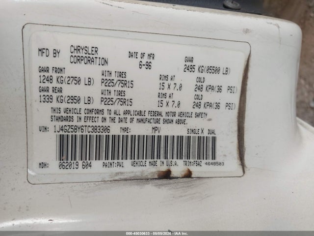 Auction sale of the 1996 Jeep Grand Cherokee Laredo, vin: 1J4GZ58Y6TC383306, lot number: 45030633