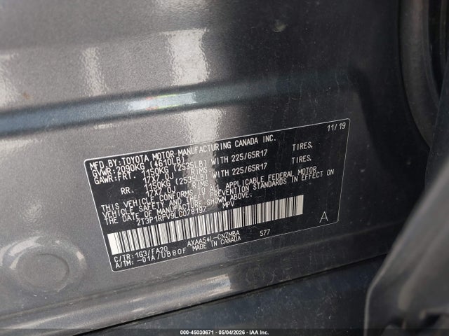 Aukcja sprzedaży 2020 Toyota Rav4 Xle, vin: 2T3P1RFV9LC078197, numer aukcji: 45030671