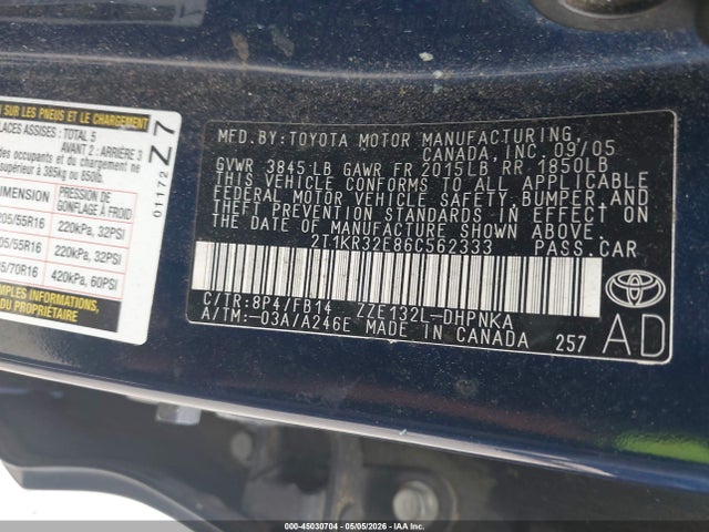 45030704 :رقم المزاد ، 2T1KR32E86C562333 vin ، 2006 Toyota Matrix Xr مزاد بيع