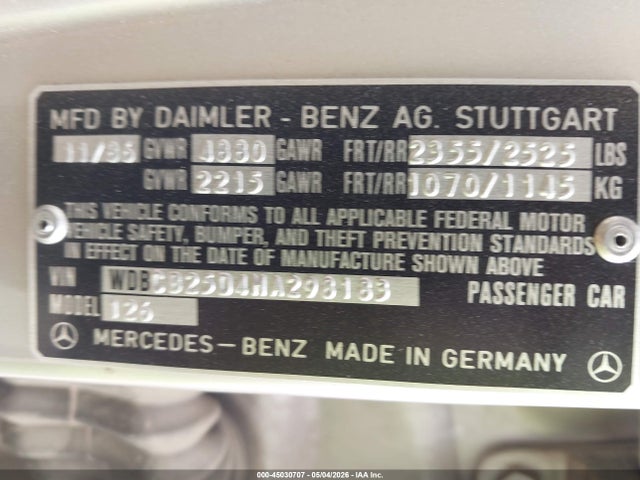 Продаж на аукціоні авто 1987 Mercedes-benz 300 Sdl, vin: WDBCB25D4HA298183, номер лоту: 45030707