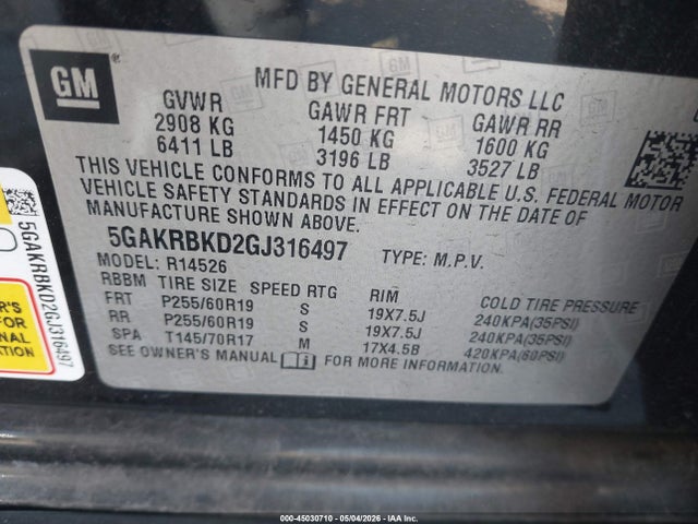 Продаж на аукціоні авто 2016 Buick Enclave Leather, vin: 5GAKRBKD2GJ316497, номер лоту: 45030710
