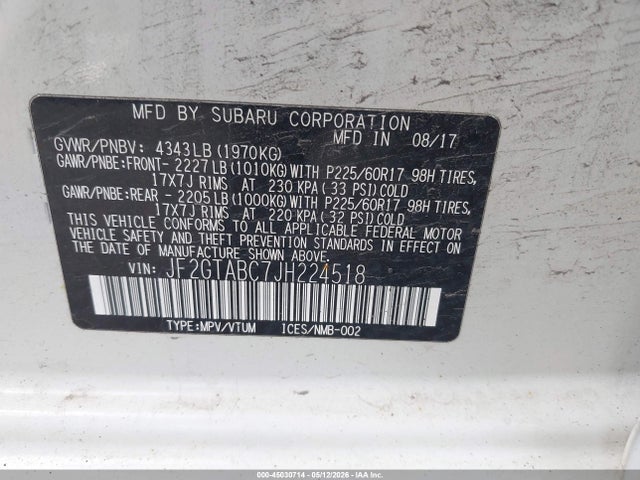 45030714 :رقم المزاد ، JF2GTABC7JH224518 vin ، 2018 Subaru Crosstrek 2.0i Premium مزاد بيع