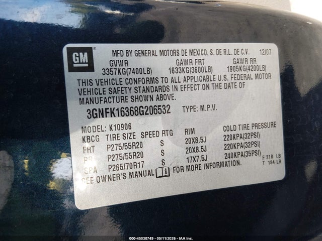 Продаж на аукціоні авто 2008 Chevrolet Suburban 1500 Ltz, vin: 3GNFK16368G206532, номер лоту: 45030749