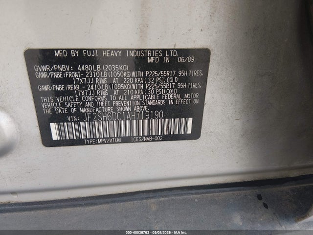 2010 Subaru Forester 2.5x Limited მანქანა იყიდება აუქციონზე, vin: JF2SH6DC1AH719190, აუქციონის ნომერი: 45030763