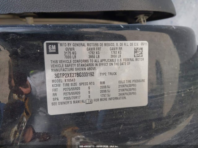 2011 Gmc Sierra 1500 Denali მანქანა იყიდება აუქციონზე, vin: 3GTP2XE27BG333192, აუქციონის ნომერი: 45030773