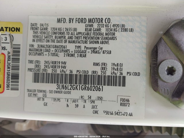 3LN6L2GK1GR602061 Lincoln MKZ