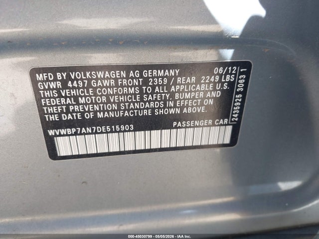 Продаж на аукціоні авто 2013 Volkswagen Cc 2.0t Sport, vin: WVWBP7AN7DE515903, номер лоту: 45030799