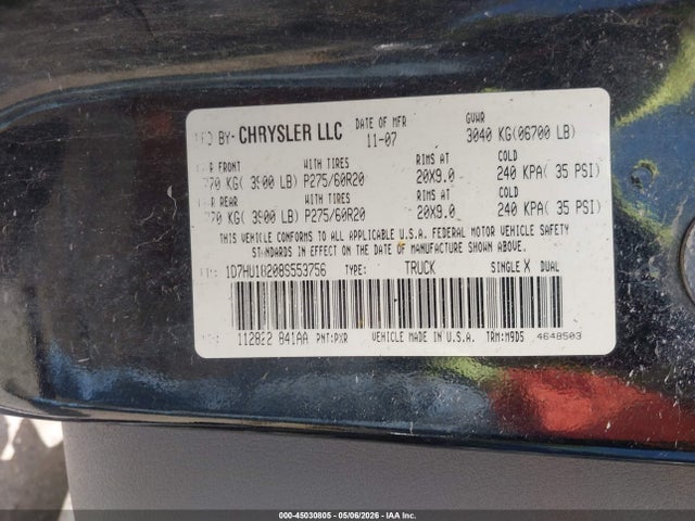 Aukcja sprzedaży 2008 Dodge Ram 1500 Slt, vin: 1D7HU18208S553756, numer aukcji: 45030805