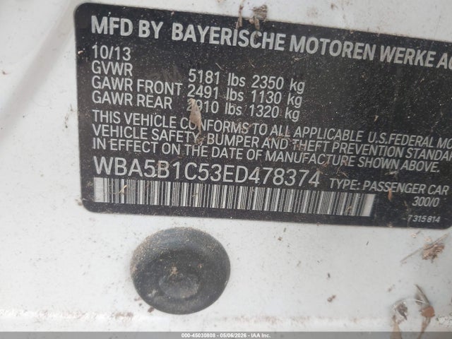 2014 Bmw 535i მანქანა იყიდება აუქციონზე, vin: WBA5B1C53ED478374, აუქციონის ნომერი: 45030808