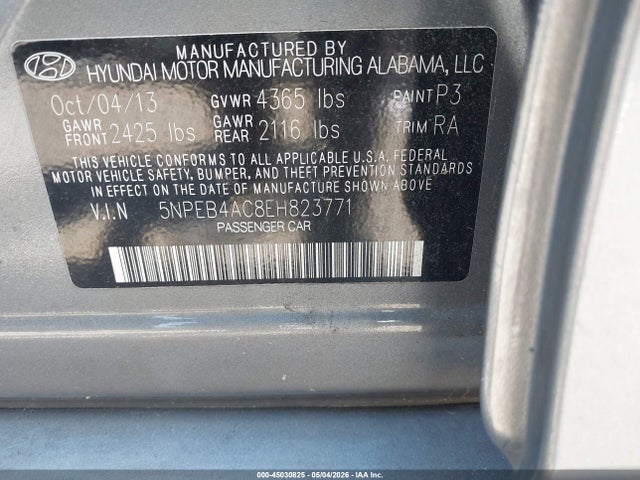 Продаж на аукціоні авто 2014 Hyundai Sonata Gls, vin: 5NPEB4AC8EH823771, номер лоту: 45030825