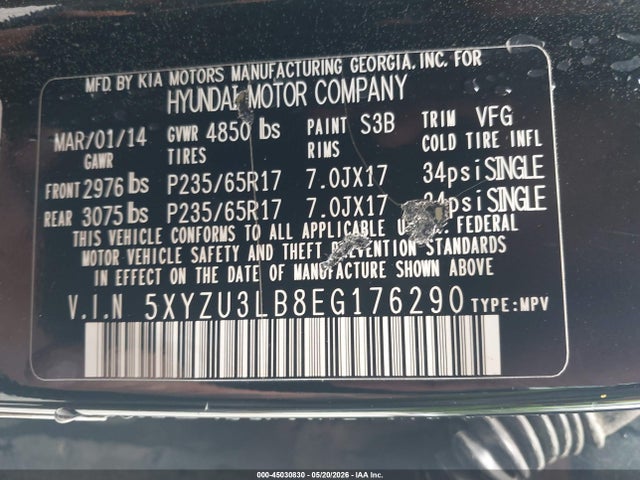 2014 Hyundai Santa Fe Sport 2.4l მანქანა იყიდება აუქციონზე, vin: 5XYZU3LB8EG176290, აუქციონის ნომერი: 45030830