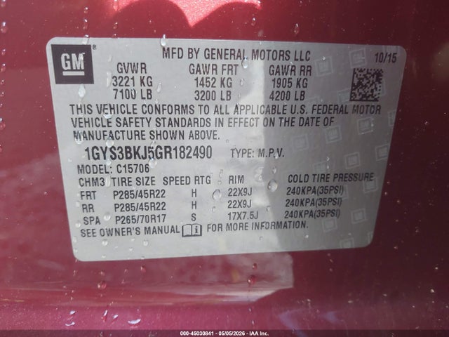 Продажа на аукционе авто 2016 Cadillac Escalade Luxury Collection, vin: 1GYS3BKJ5GR182490, номер лота: 45030841