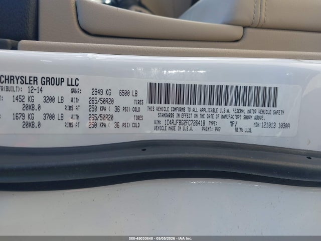 Продажа на аукционе авто 2015 Jeep Grand Cherokee Limited, vin: 1C4RJFBG2FC726418, номер лота: 45030848