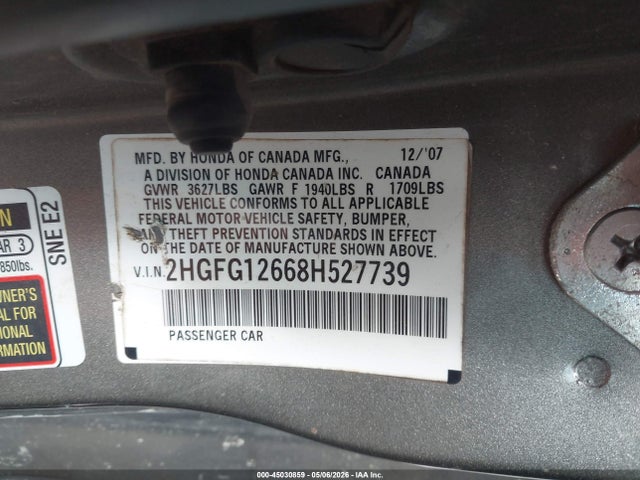 Продаж на аукціоні авто 2008 Honda Civic Lx, vin: 2HGFG12668H527739, номер лоту: 45030859