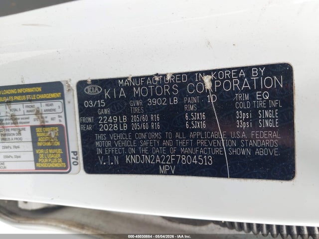 45030884 :رقم المزاد ، KNDJN2A22F7804513 vin ، 2015 Kia Soul مزاد بيع